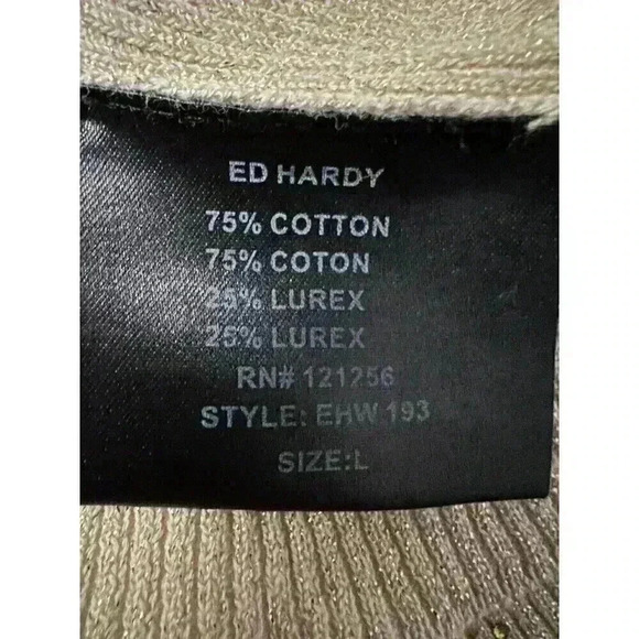 Vintage Y2K Ed Hardy V Neck Long Sleeve Top Sweater Skeleton Embellished Bling - Picture 7 of 8